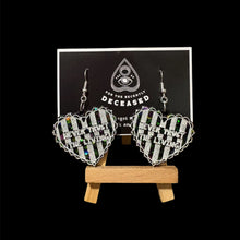 Load image into Gallery viewer, striped beetlejuice heart earrings