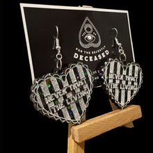 Load image into Gallery viewer, striped beetlejuice heart earrings