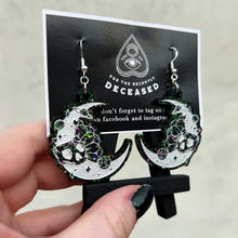 Load image into Gallery viewer, floral skull crescent moon earrings