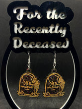 Load image into Gallery viewer, 'died anxious' gravestone earrings