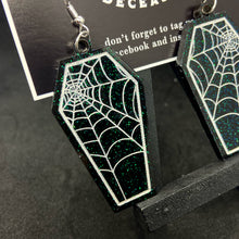 Load image into Gallery viewer, spiderweb coffin earrings