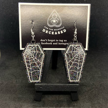 Load image into Gallery viewer, spiderweb coffin earrings