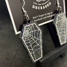 Load image into Gallery viewer, spiderweb coffin earrings