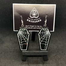 Load image into Gallery viewer, spiderweb coffin earrings