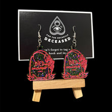 Load image into Gallery viewer, 'died anxious' gravestone earrings
