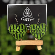 Load image into Gallery viewer, striped beetlejuice heart earrings
