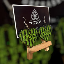 Load image into Gallery viewer, striped beetlejuice heart earrings
