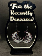 Load image into Gallery viewer, floral skull crescent moon earrings
