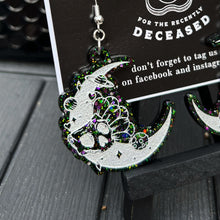 Load image into Gallery viewer, floral skull crescent moon earrings
