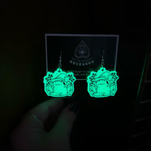 Load image into Gallery viewer, wizard frog glow in the dark earrings
