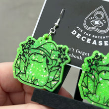 Load image into Gallery viewer, wizard frog glow in the dark earrings
