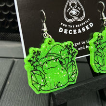 Load image into Gallery viewer, wizard frog glow in the dark earrings
