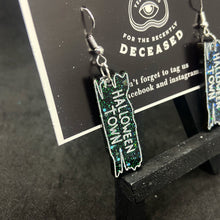 Load image into Gallery viewer, halloween town sign earrings
