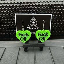 Load image into Gallery viewer, ‘f*ck off’ heart earrings
