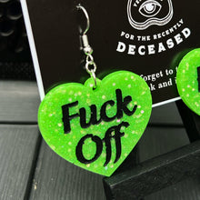 Load image into Gallery viewer, ‘f*ck off’ heart earrings
