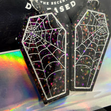 Load image into Gallery viewer, spiderweb coffin earrings
